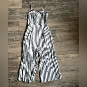 Papillon Blanc Vertical Stripe Sleeveless Jumpsuit - Blue & White
